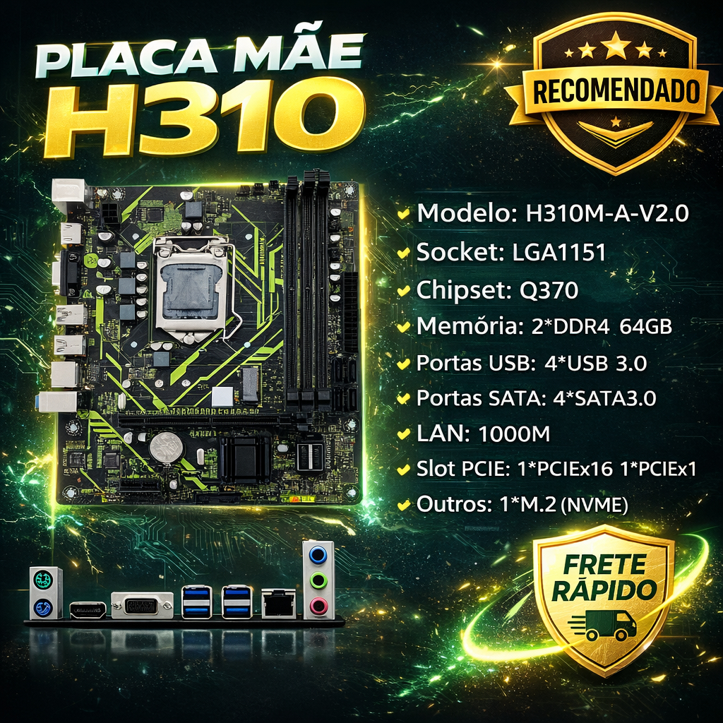 Placa-Mãe H310M LGA 1151 DDR4 M.2 HDMI m-ATX Int