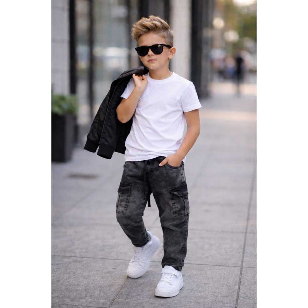 Calça Jeans Masculina Infantil Meninos Cargo