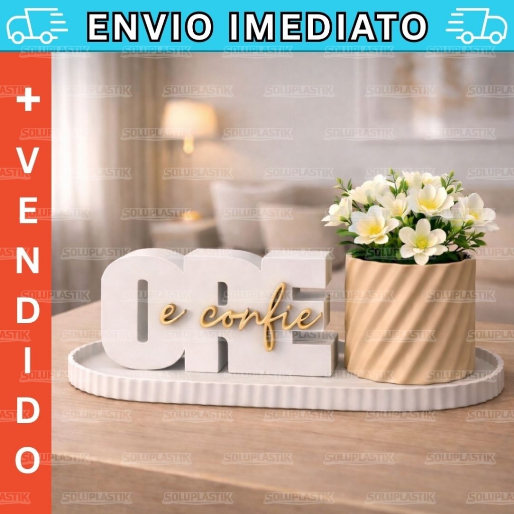 Kit Decorativo Ore e Confie com Vaso e Bandeja Fé