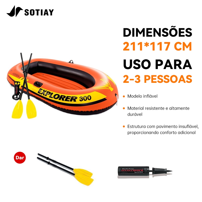 Barco inflável de pesca para 3 pessoas com bomba 