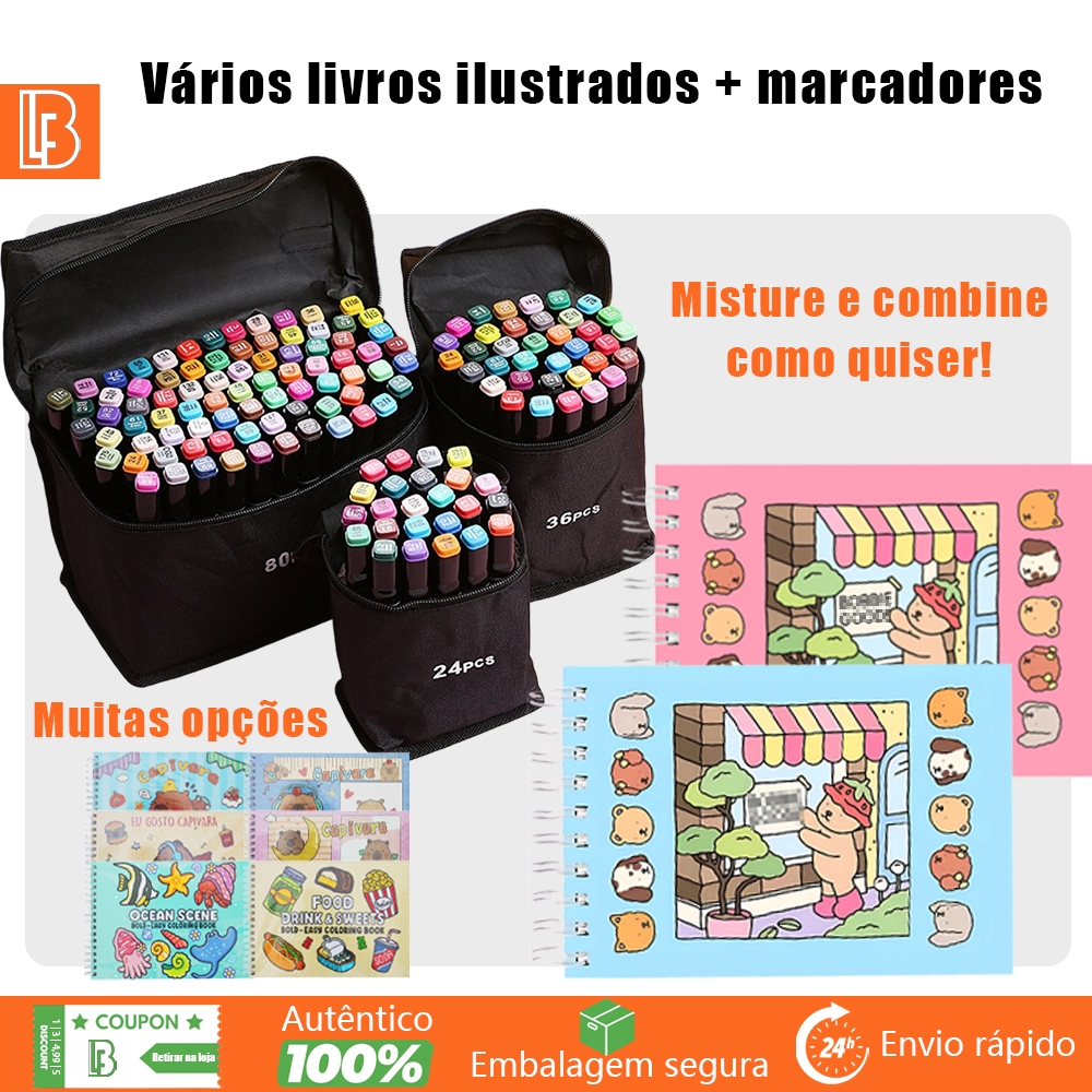 Kit Livro De Colorir Capa Dura 50 Páginas + 24/36