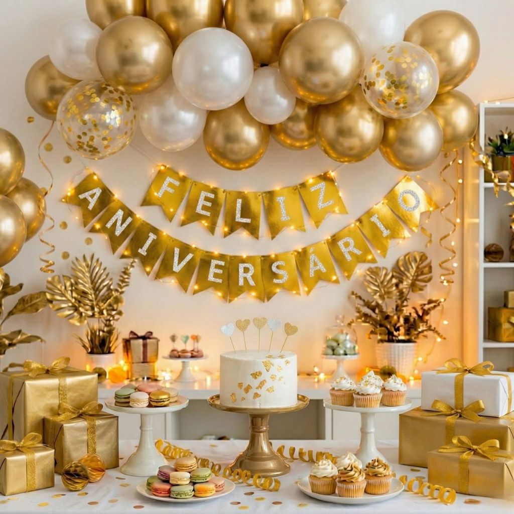 Faixa Feliz Aniversário Bandeirinha Com Led Decor