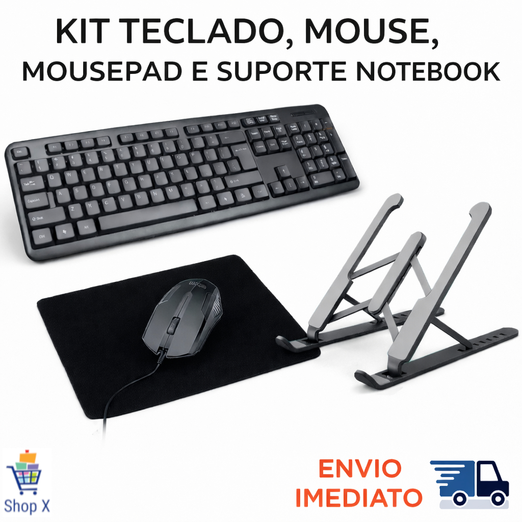 Kit Home Office Teclado + Suporte Notebook + Mouse