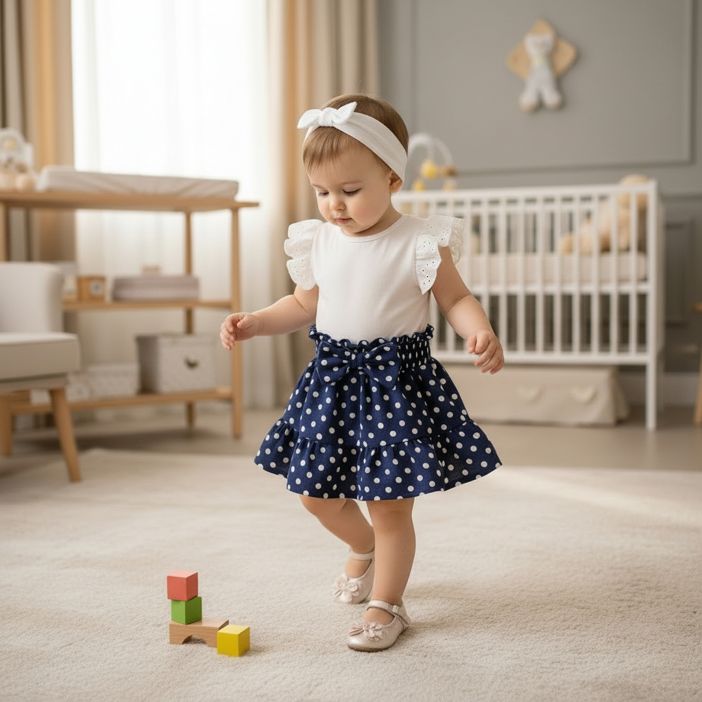 Saia Infantil bolinha Poá retrô anos 60 com La