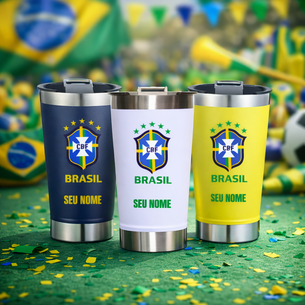 Copo Térmico Brasil Copa do Mundo Personalizado c