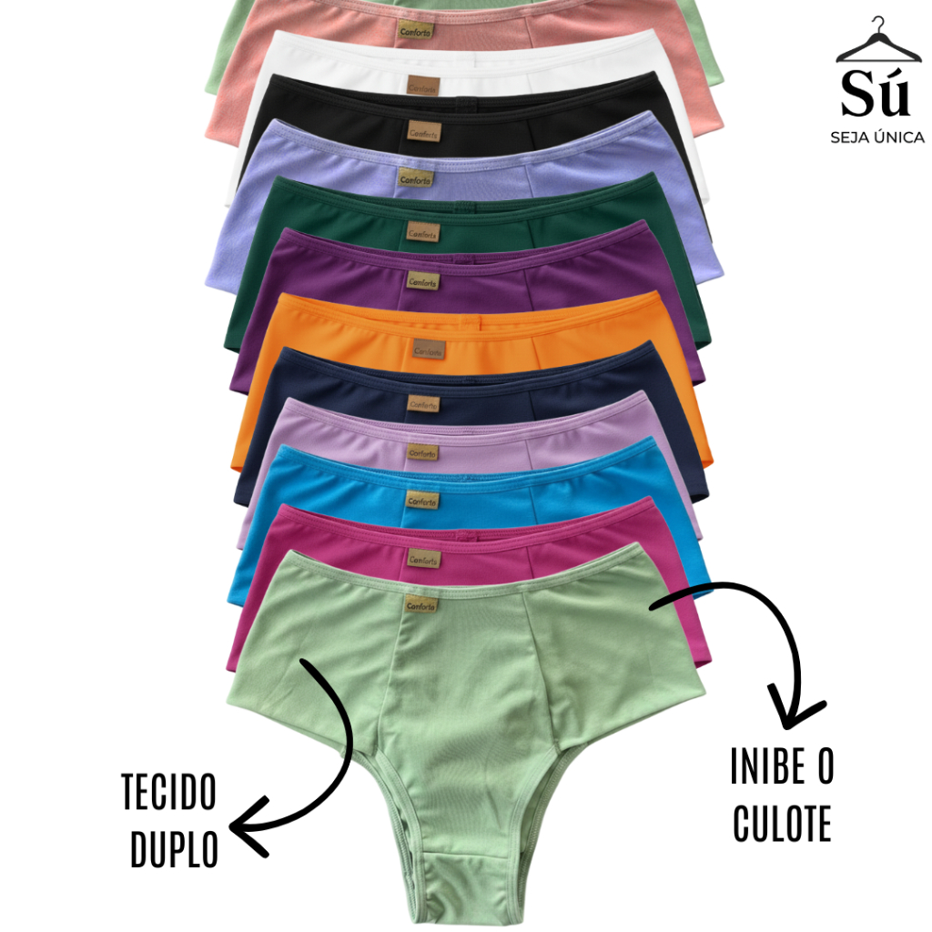 KIT 4 Calcinhas Cintura Alta ZERO CULOTE Lisa Redu