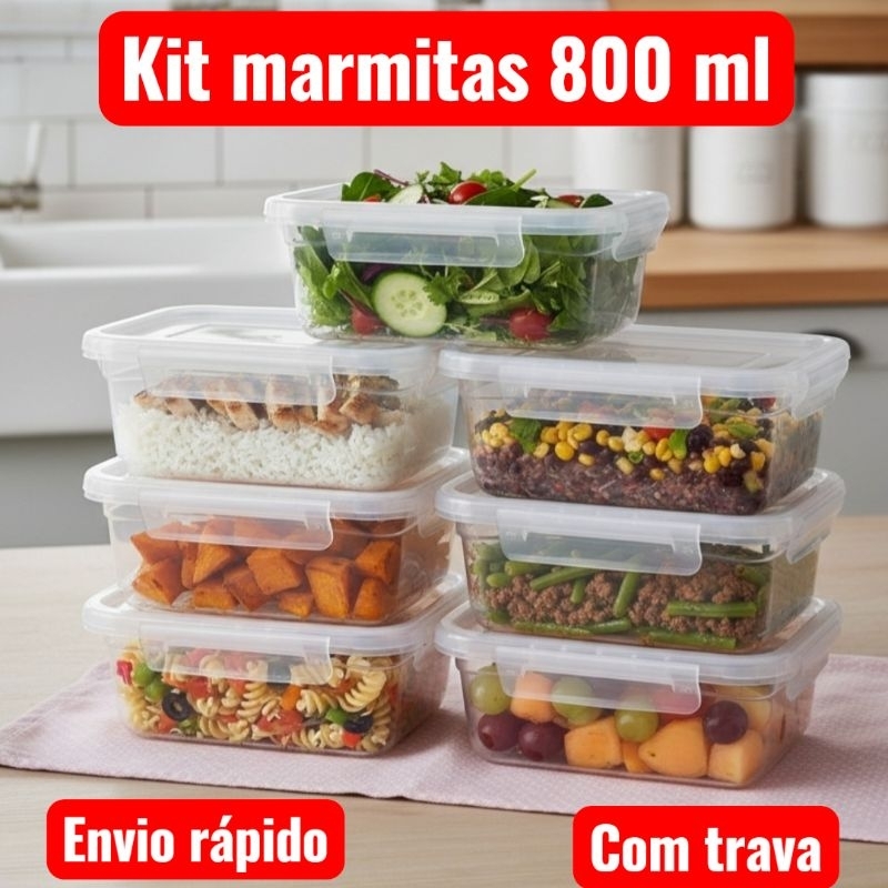 kit Marmitas fitnes pote  de 800 ml de plástico r