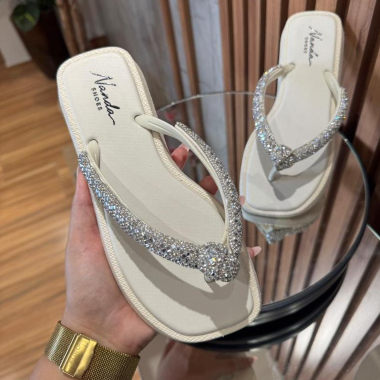 Chinelo Sandalia Strass Macia Nó Confortável Qua
