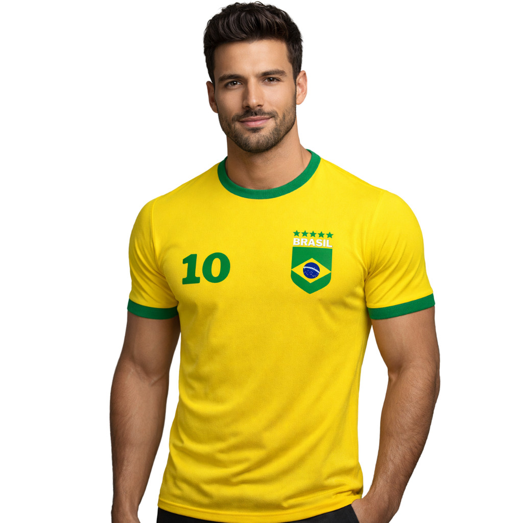 Camiseta Manga Curta Brasil Personalize Com Seu No