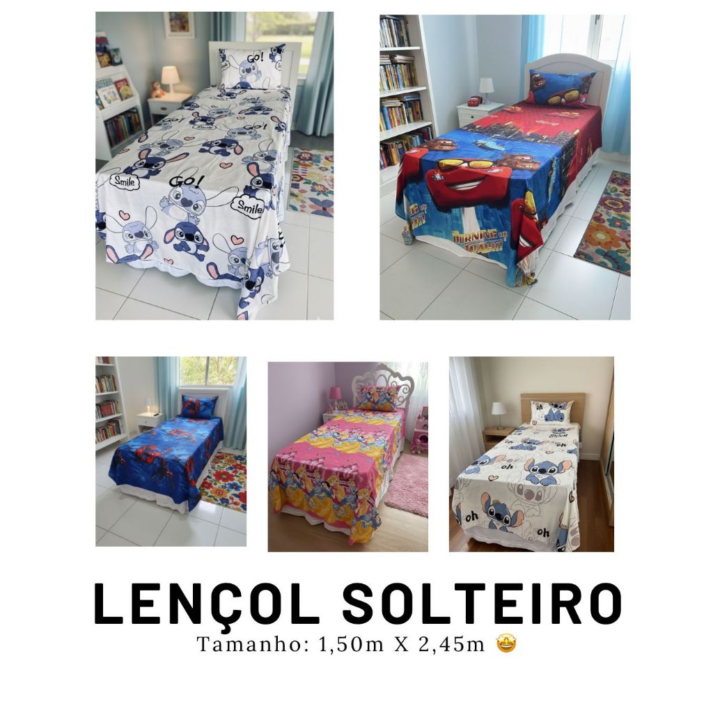 Kit Lençol Infantil Solteiro com Personagens  Toq