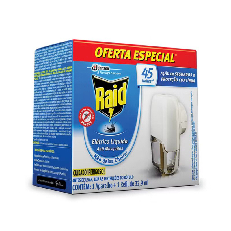 Repelente Elétrico + refil 45 noites Raid 1 unida