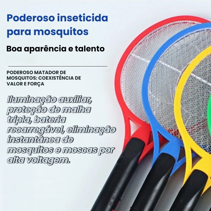 Raquete Elétrica Mata Mosquito Kit Bivolt Recarre