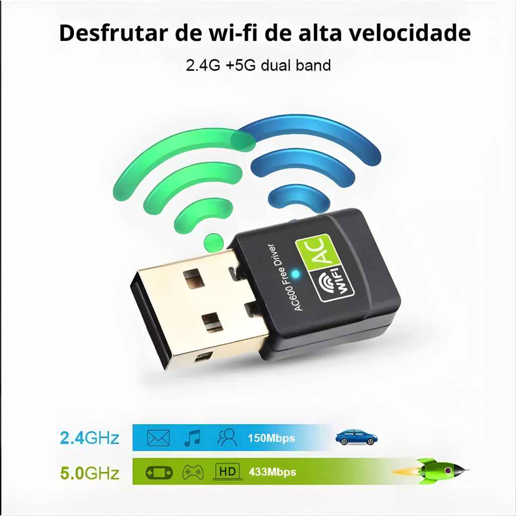 Adaptador Wifi Dual Band 2.4 / 5ghz Plug in Play 6
