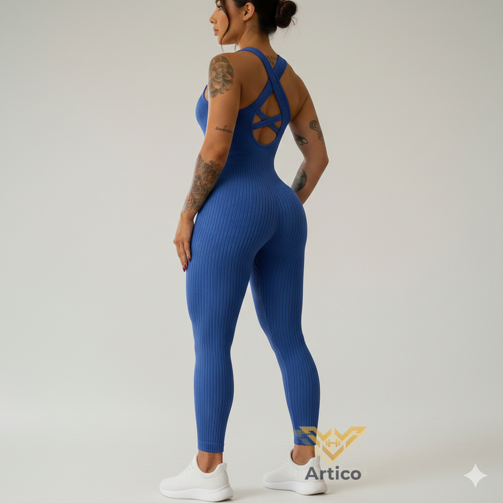 Macacão Academia Longo Canelado Com Bojo Costas X