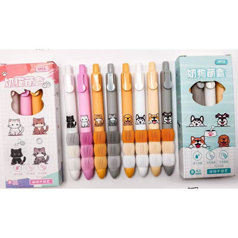 4 Caneta Soft Grip Gatinho e Cachorrinho Papelaria