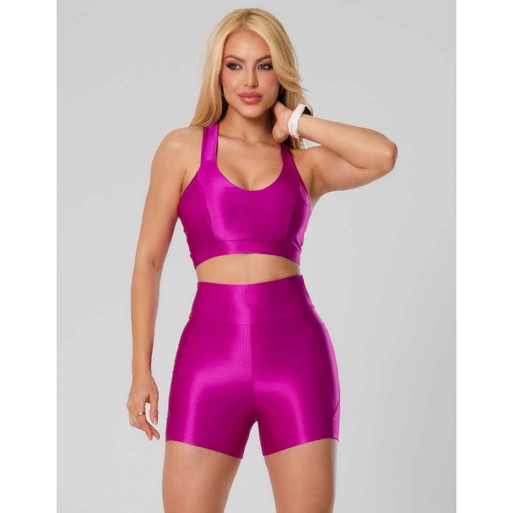 Conjunto Feminino Short Com Bolso + Top Esportivo 
