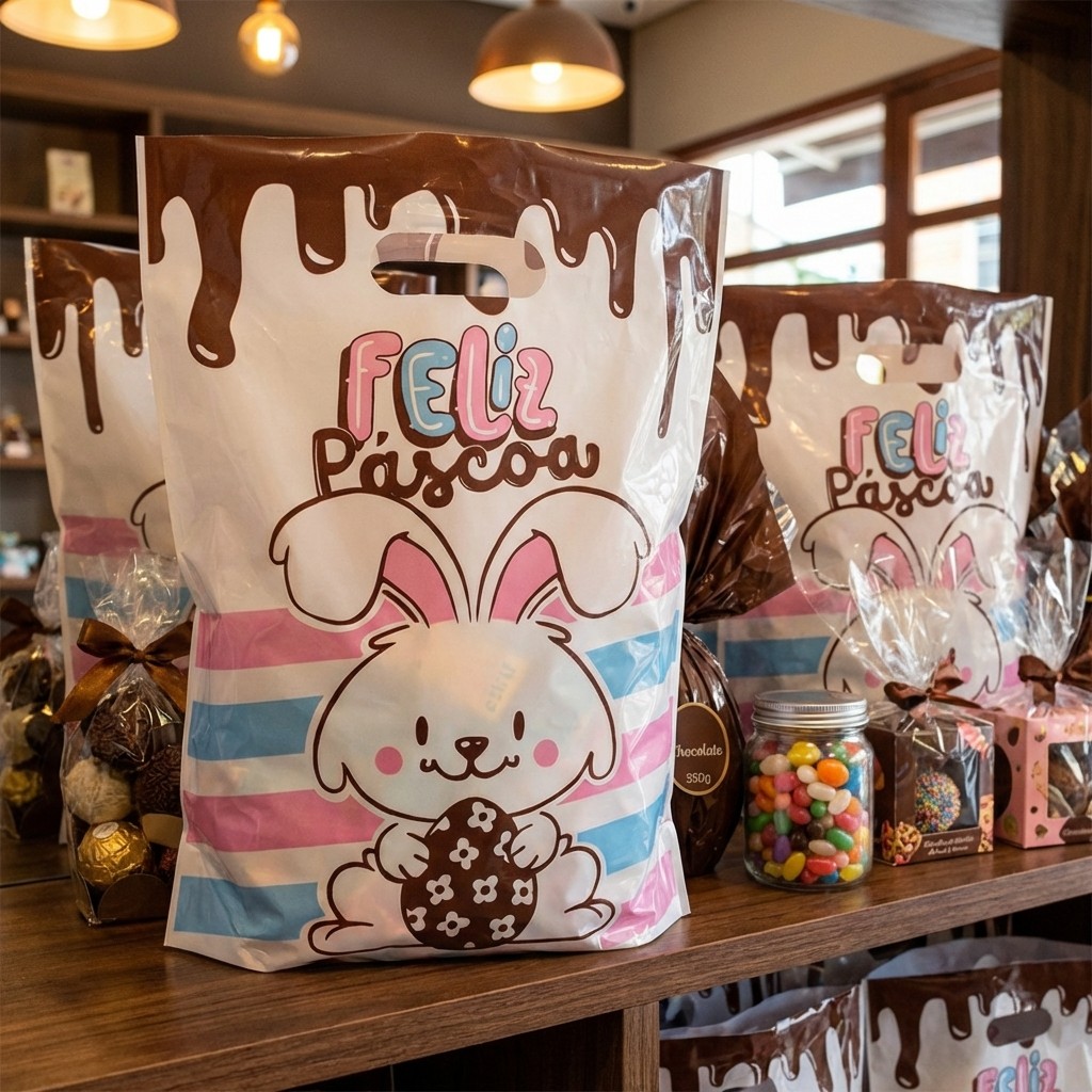 Kit 50 Sacolas Páscoa 30×40 Alça Vazada Con