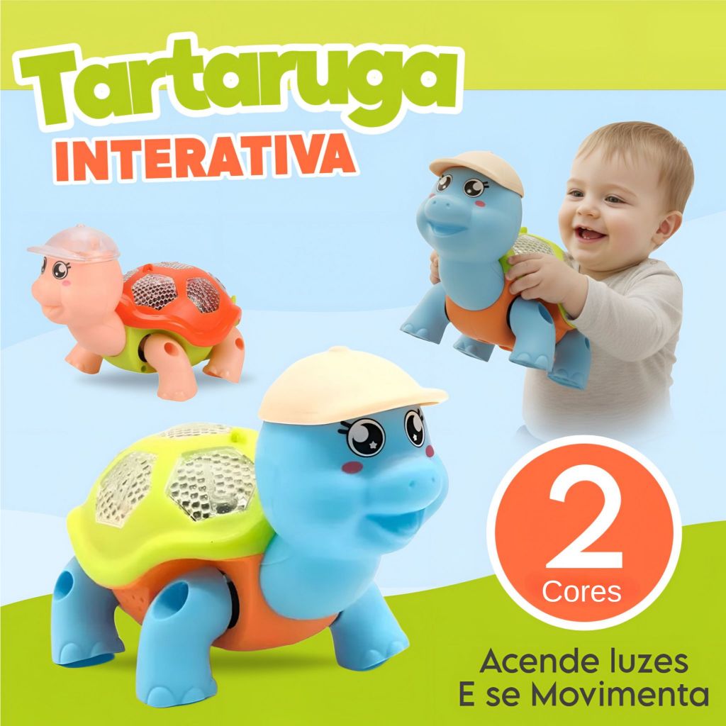 Brinquedo Tartaruga Fujão Elétrico Com Som Luz E