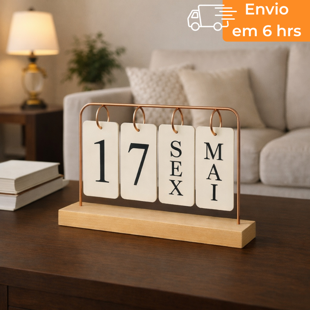 Calendário de Mesa Preto  Dourado Decorativo com 