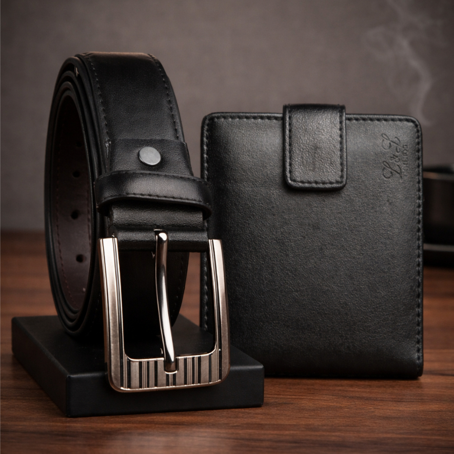 Kit Carteira + Cinto Masculino Casual Social Couro