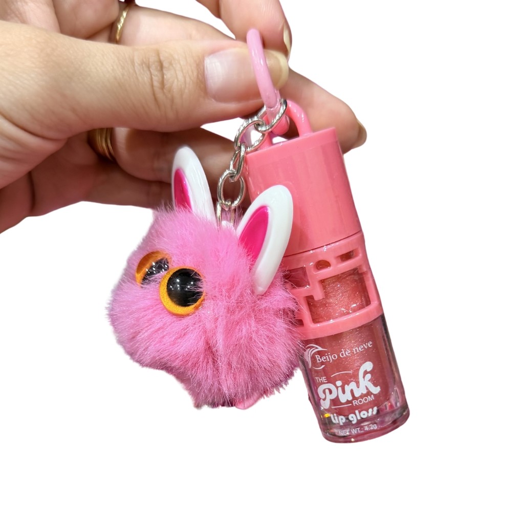 Lip Gloss Pompom Brilho Labial Com Chaveiro