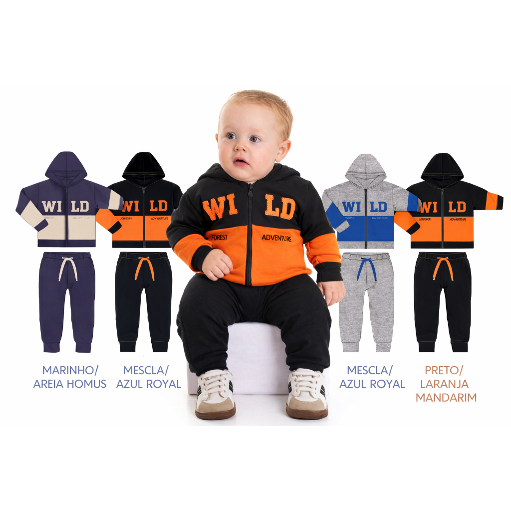 Conjunto Infantil Moletom com Capuz e Zíper  Beb�