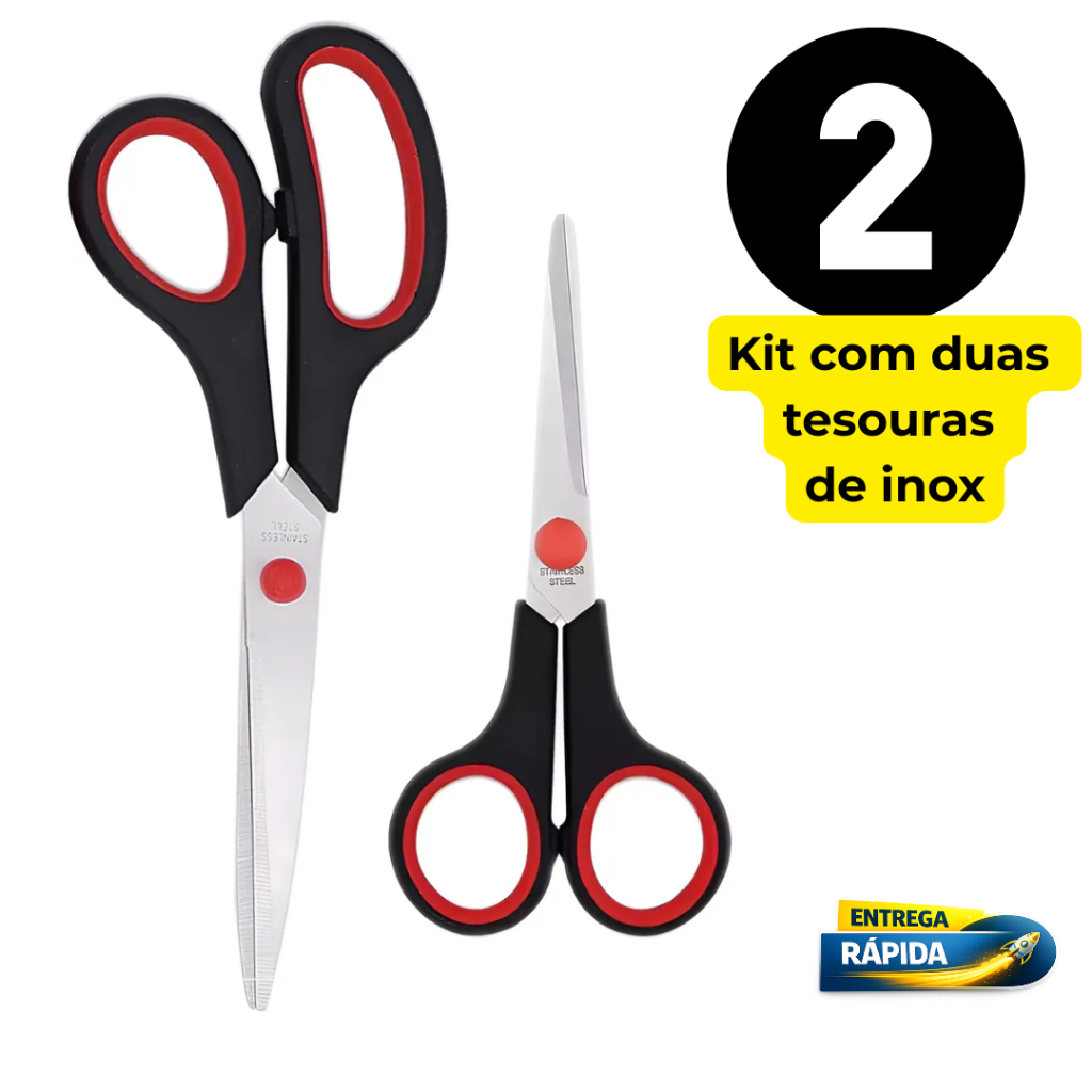 Kit 2 Tesouras Aço Inox 20cm e 12cm Multiuso Resi