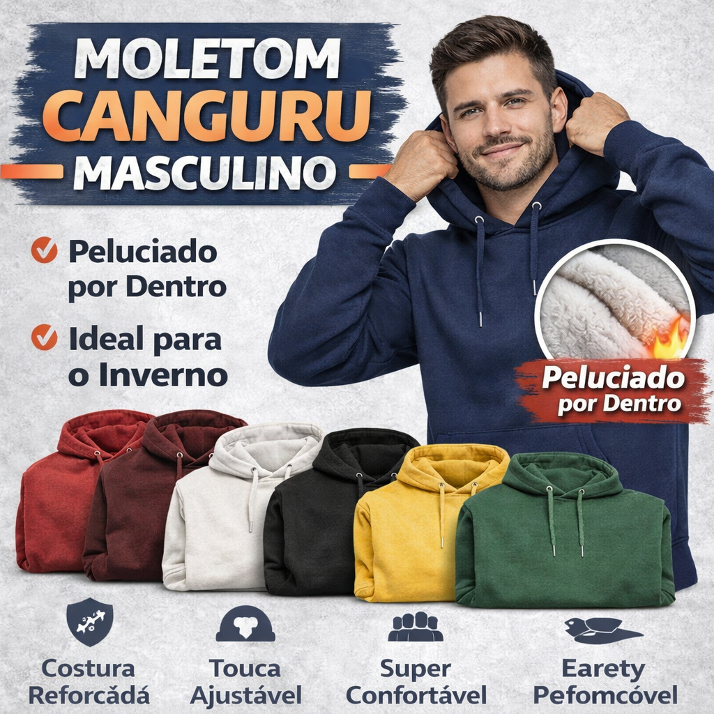 Moletom Liso Masculino Flanelado Blusa De Frio Com