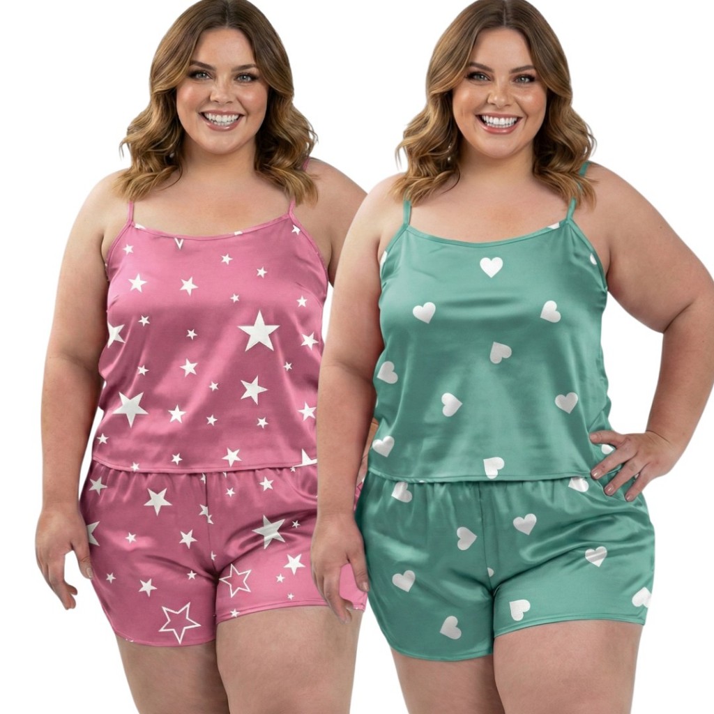 Kit 2 Pijamas Plus Size Baby Doll Conjunto Short D