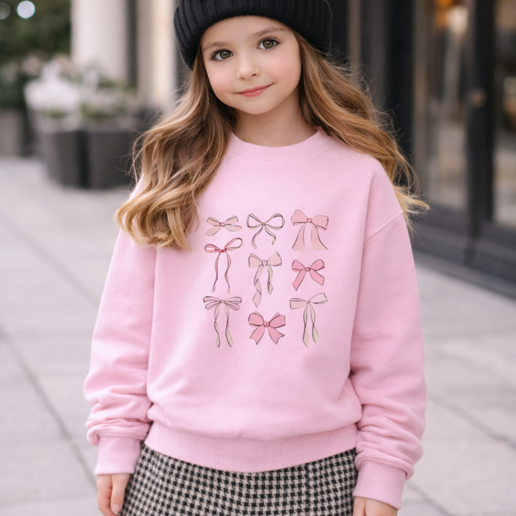 Blusa de Frio Moletom infantil Meninas Laço Rosa