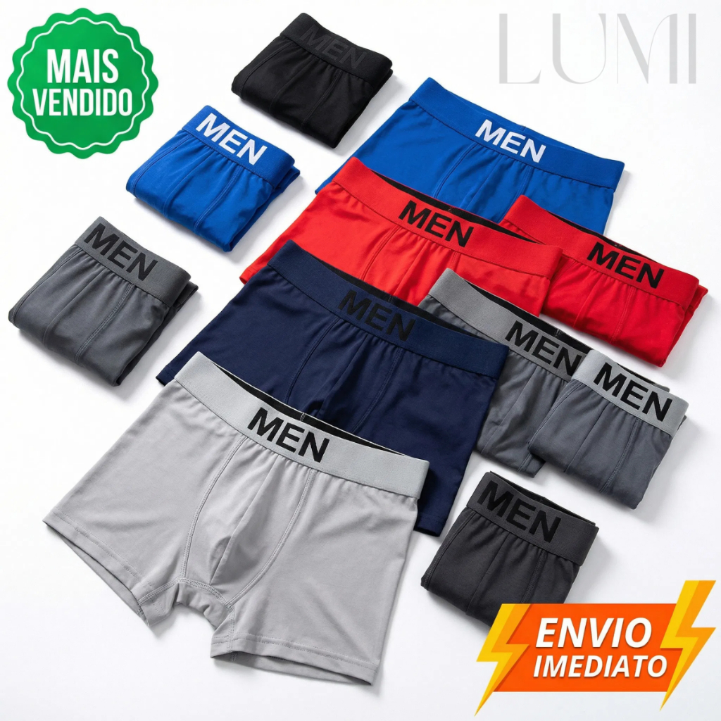 12/10/8/4 Cuecas Boxer Masculina Tecido Microfibra