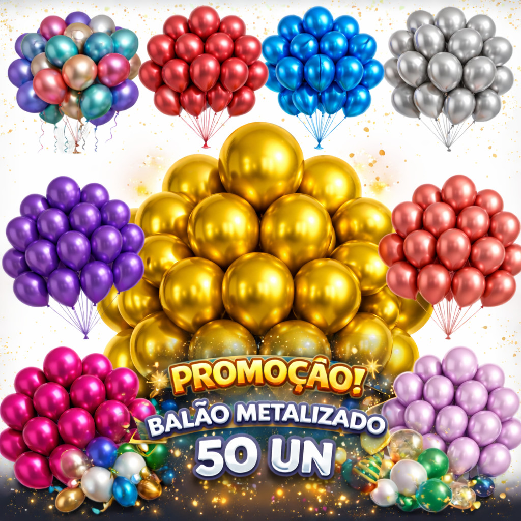 50 Balão Metalizada Bexiga N. 10 Decoração Fest