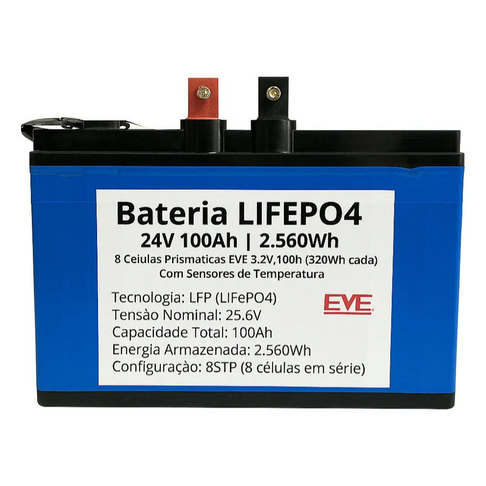 Bateria solar lifepo4 24v 100ah pack litio 8 celul
