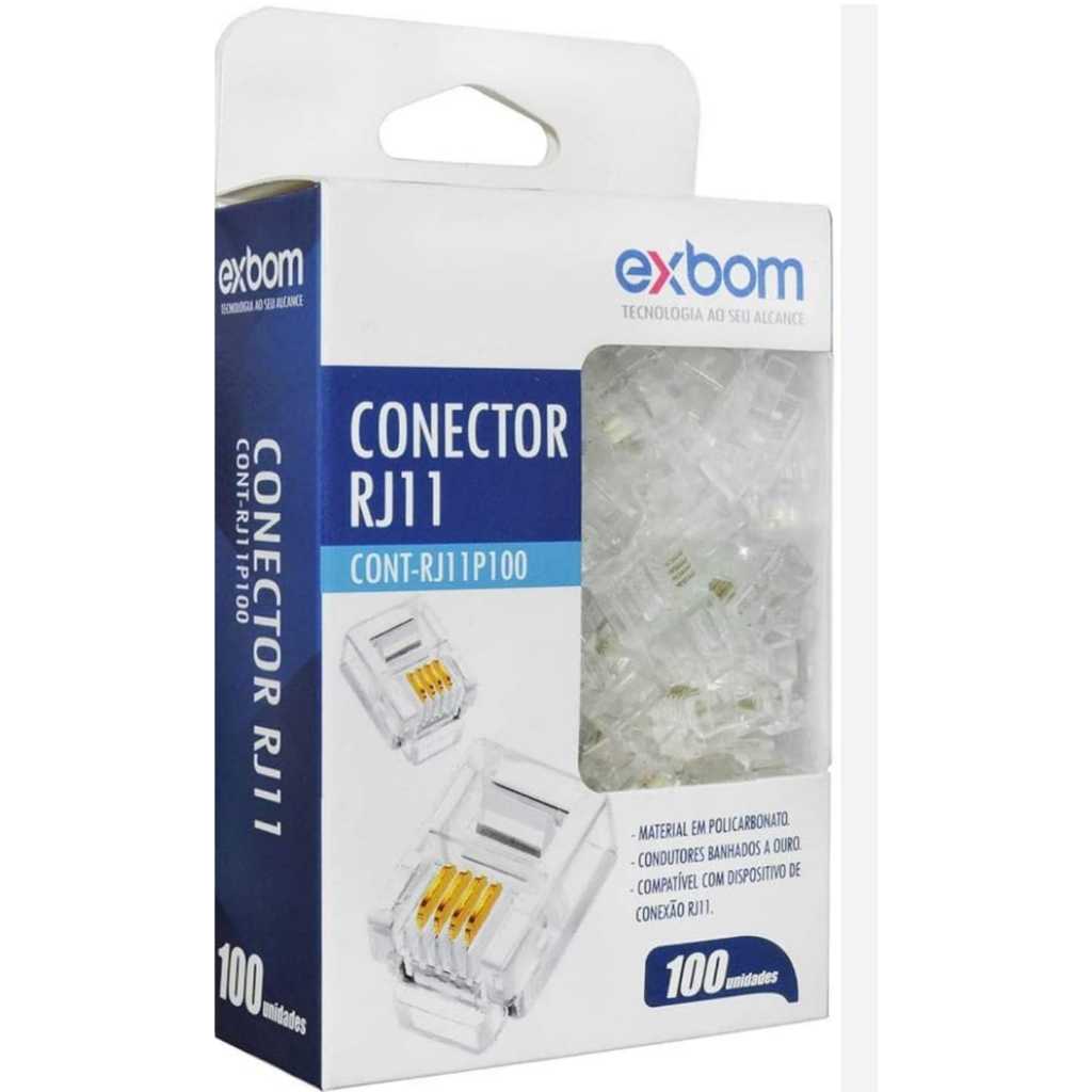 Kit 100 conector Rj11 Telefone Interfone 4 vias Ex