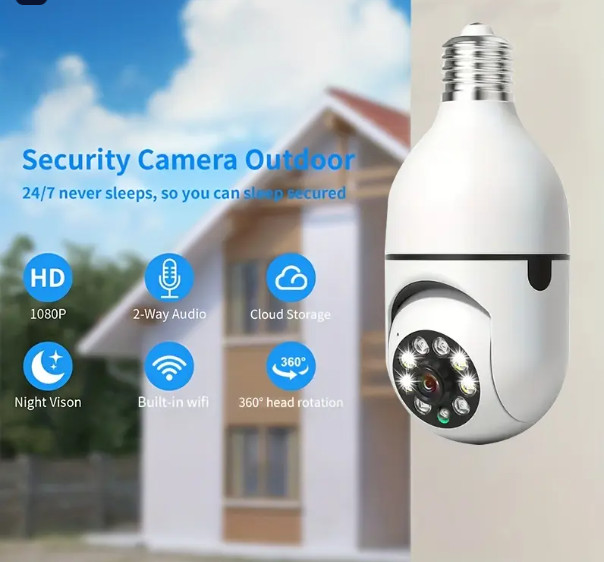 Câmera Lâmpada Wi-Fi 360° Full HD com Visão No