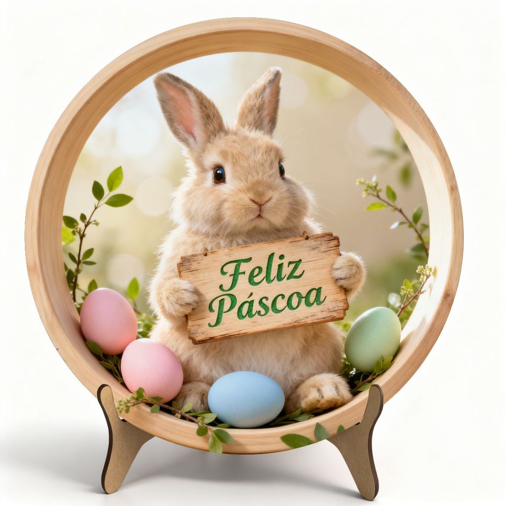 Decoração de Mesa Páscoa MDF 20cm Coelho e Coel