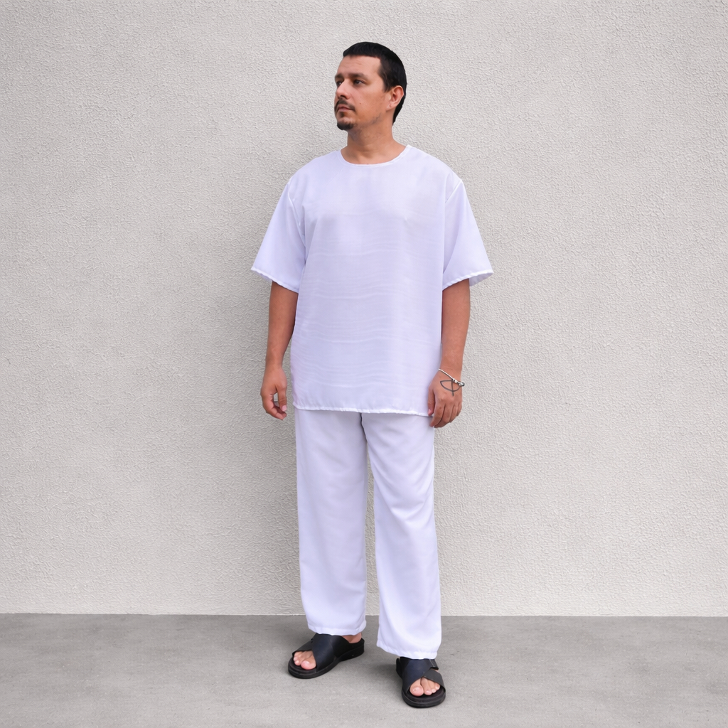 CONJUNTO RAÇAO MASCULINO OXFORD BRANCO CAMISU CAL