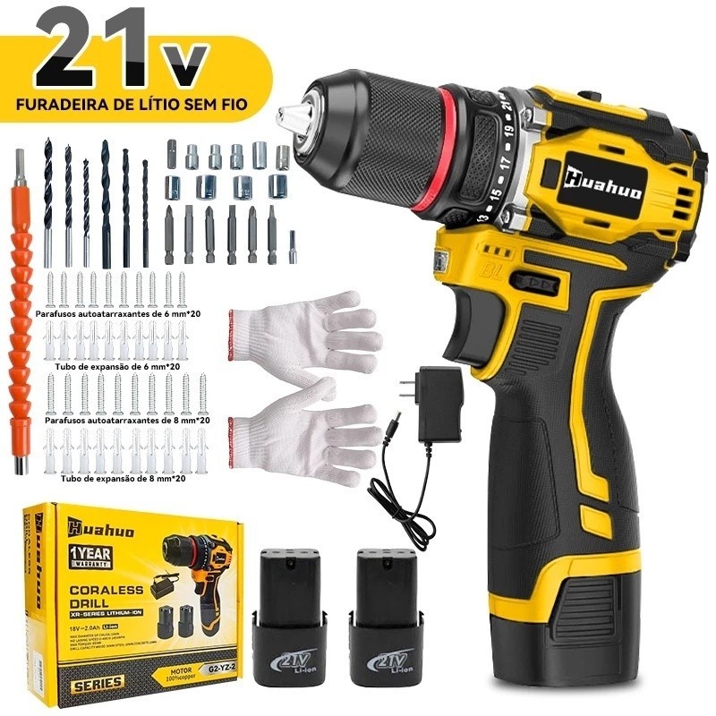 110V/220V Furadeira Parafusadeira 21v 2 Baterias e