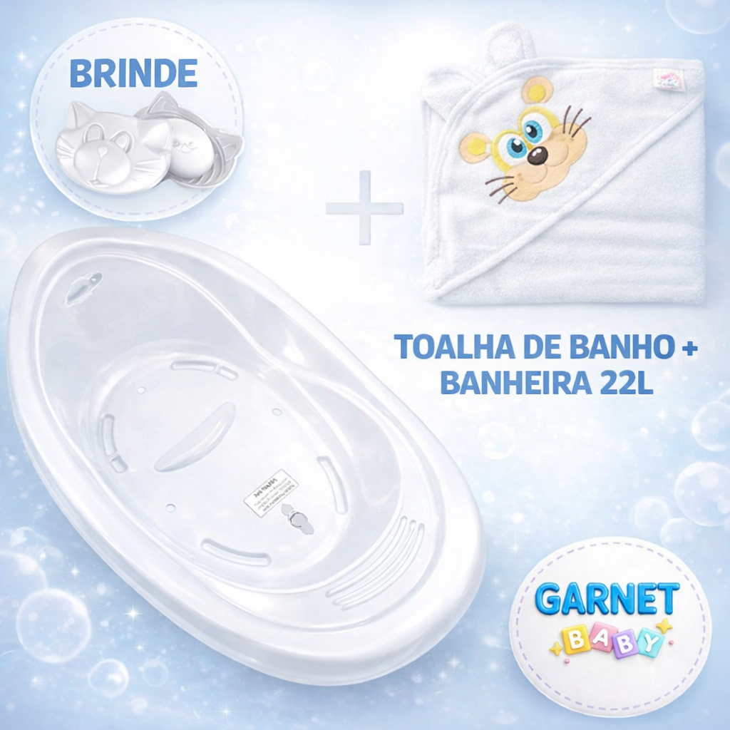 Kit Banheira de Bebe 22L +Toalha de banho + Sabone