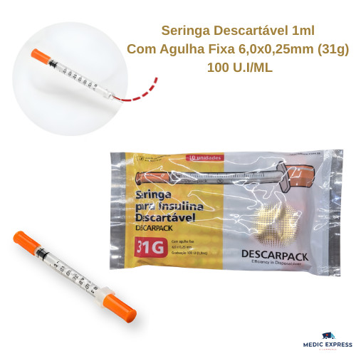 Seringa de Insulina Botox 1mL com Agulha Fixa Ultr