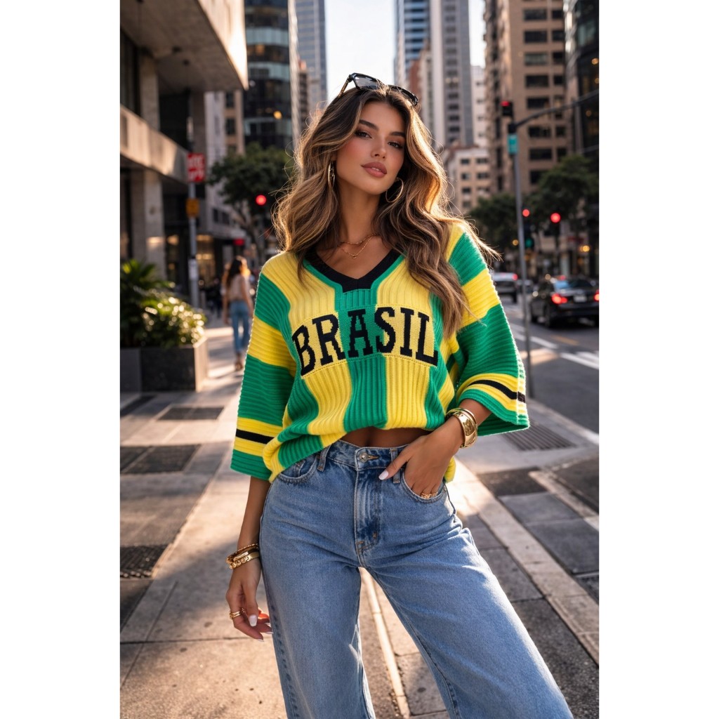 Blusa do Brasil Feminina Tricot Estilosa Elegante 