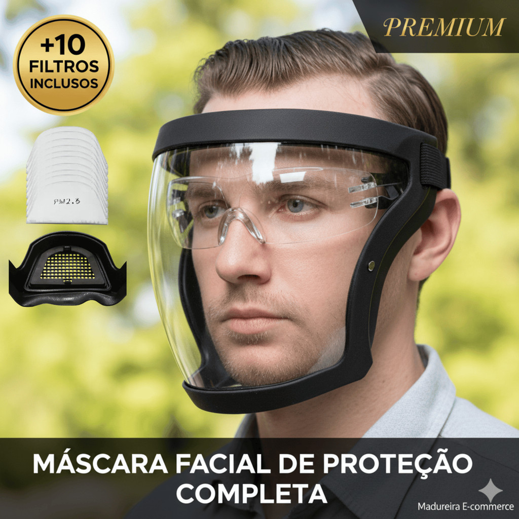 Máscara De Proteção Facial Completa Anti Poeira