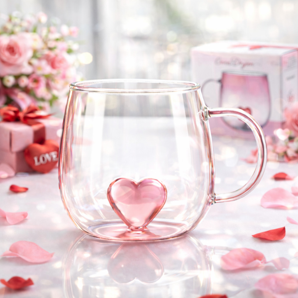Caneca Coração 400ml Vidro Borossilicato Premium