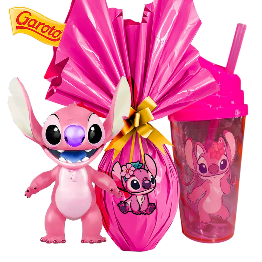 Kit Ovo de Páscoa Stitch Rosa + Boneca e Copo Men
