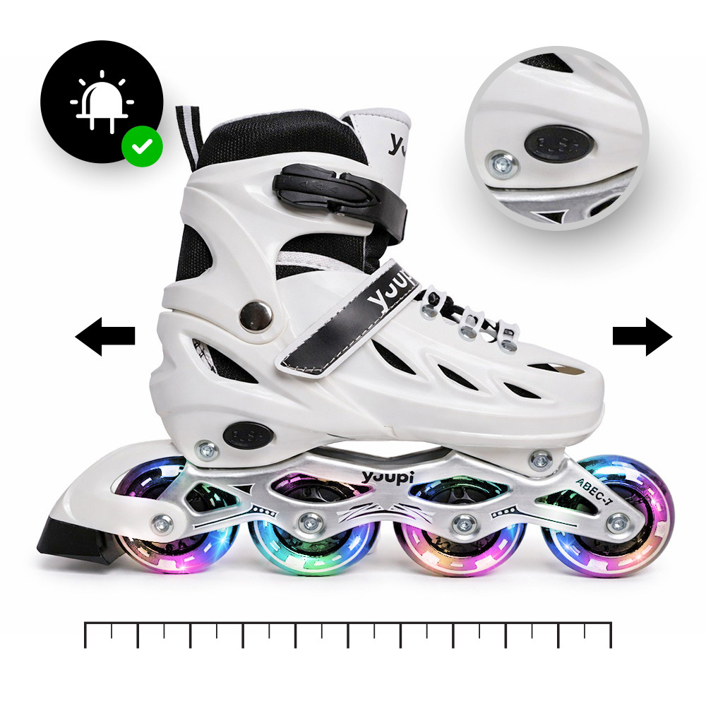 Patins Roller Inline Ajustável Branco M 34-37 Yuu