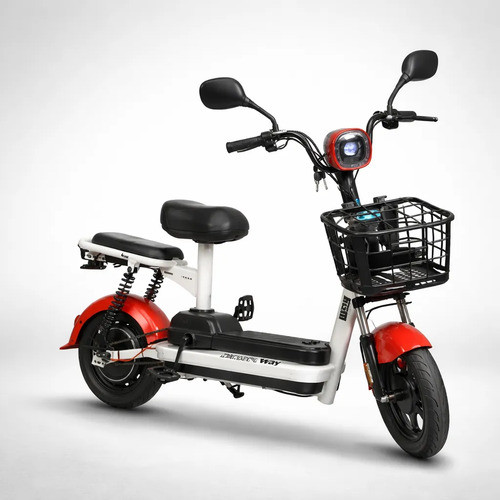 Bicicleta Elétrica Vermelha 48V 350W Bateria Remo