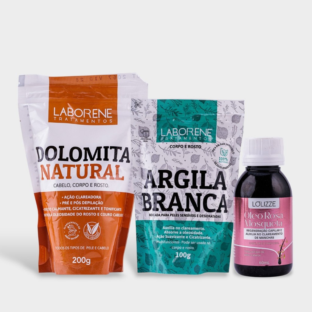Kit Clareador Dolomita 200g, Argila Branca 100g + 