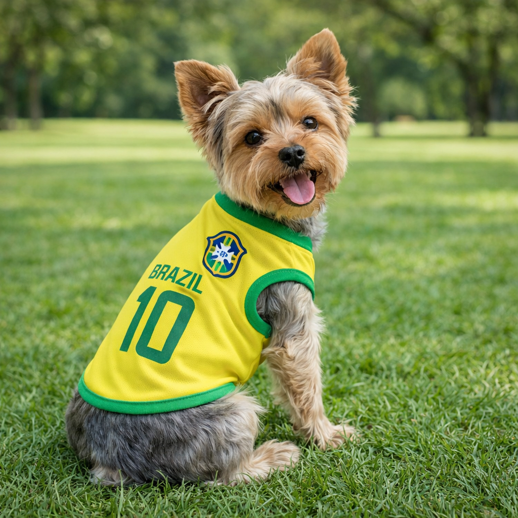 Roupinha Pet Brasil Camisa Copa do Mundo N.10 Roup