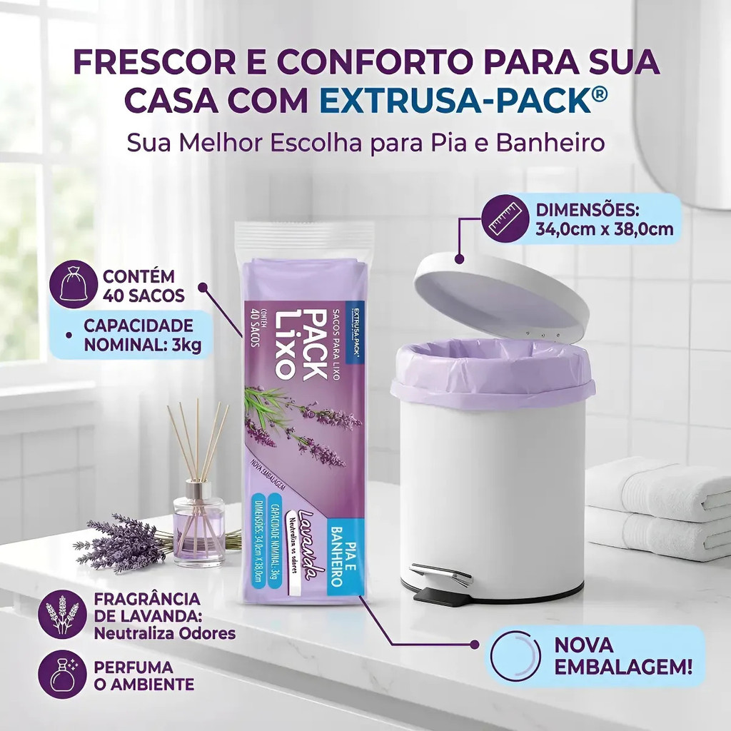 Saco Lixo Perfumado Lavanda 40un  Pia E Banheiro B