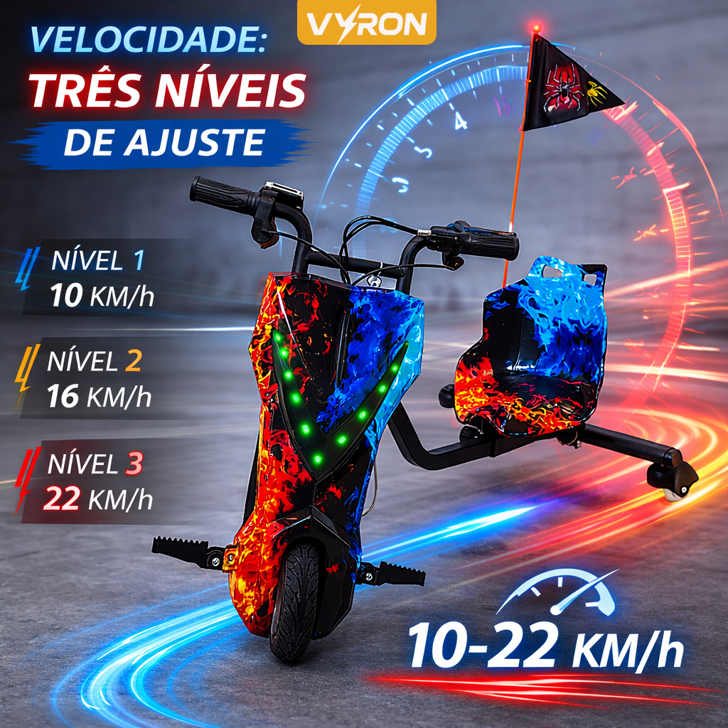 VYRON Triciclo Elétrico Drift 8 36V 250W com Blue